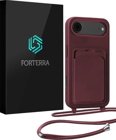 Hoesje Geschikt voor iPhone Air Pashouder Case Siliconen Hoes Met Koord - Hoes Geschikt voor iPhone Air Met Telefoonkoord Hoesje Back Cover Met Pasjeshouder - Aubergine