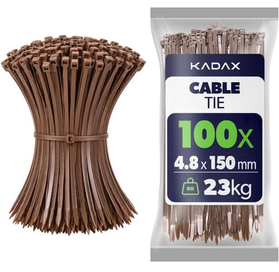 KADAX Kabelbinders 150mm x 4.8mm Bruin – set van 100 stuks, nylon kabelbinders met 22kg trekkracht voor veilig kabelbeheer in huis, tuin, werkplaats en kantoor