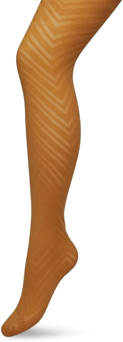 Bonnie Doon Dames Zigzag Panty 70 Denier Oker maat S/M - Chique Panty - Zigzag Strepen Dessin - Brede Boord - Comfort - Streepjes Print - Gestreept - Zigzag Tights - Feestelijk - Bruin/Oranje - Sudan Brown - BP211906.367