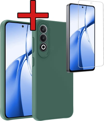 Hoesje - Met Screenprotector - Geschikt voor OnePlus Nord CE4 - Sterk & Shockproof - Telefoon Hoes - Back Cover - Siliconen Case - Telefoonhoes - Donkergroen
