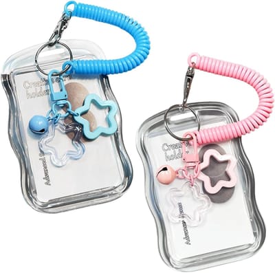 Kaarthouders Set - Sleutelhanger Houder - Identificatie Tonen - Zachte Siliconen Bescherming - 11 x 7.3 cm - Blauw Roze