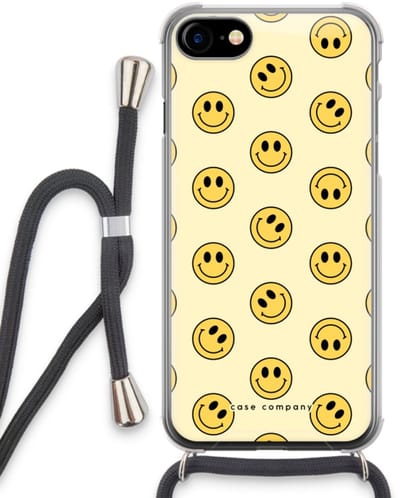 Case Company® - Hoesje met koord geschikt voor iPhone SE 2020 hoesje met Koord - Smiley N°2 - Telefoonhoesje met Zwart Koord - Bescherming aan alle Kanten en Over de Schermrand