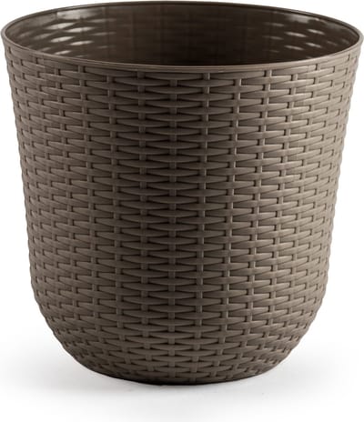 Bloempot/plantenpot - taupe - kunststof - D32 cm - gevlochten mand look - binnen/buiten gebruik