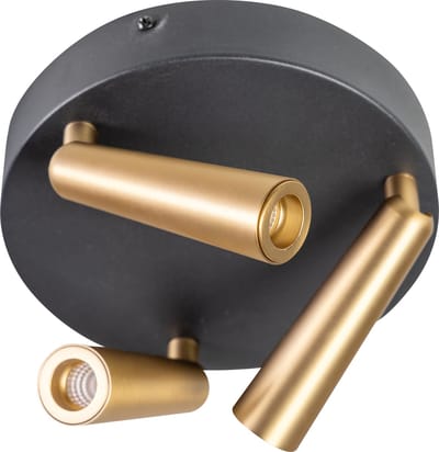 ETH Barry Spot led 3x3w 2700k rond zwart+mat messing dimbaar W330xH165mm 3x66Lm