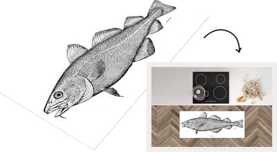 Keukenloper - Loper keuken - Zwart-wit illustratie van een vis - 120x50 cm - Keukenloper vinyl