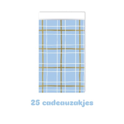 25x Cadeauzakje - blauw - ruit - 12x19cm -
