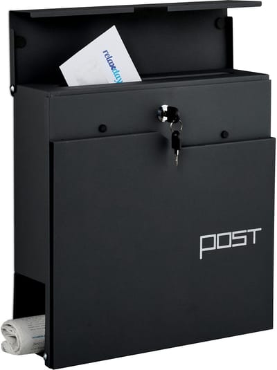 brievenbus met slot - 38 x 37 x 12 cm - krantenvak - metaal - zwart