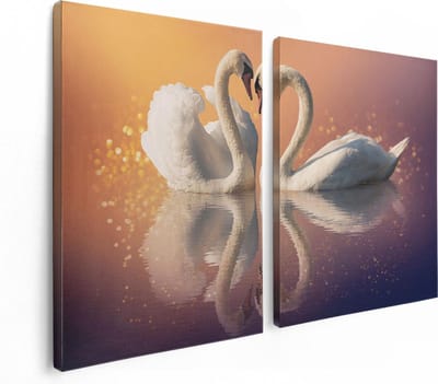 Artaza Canvas Schilderij Tweeluik Zwanen Koppel in een Hart Vorm - 120x80 - Foto Op Canvas - Canvas Print