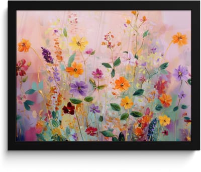 Poster in lijst - Fotolijst 40x30 cm - Posters - Schilderij - Bloemen - Abstract - Kleurrijk - Posterlijst zwart - Decoratie - Wanddecoratie woonkamer - Muurdecoratie slaapkamer
