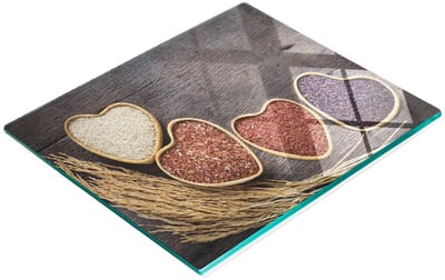 Decoratieve glazen snijplank met rijsthartmotief, 60x52 cm