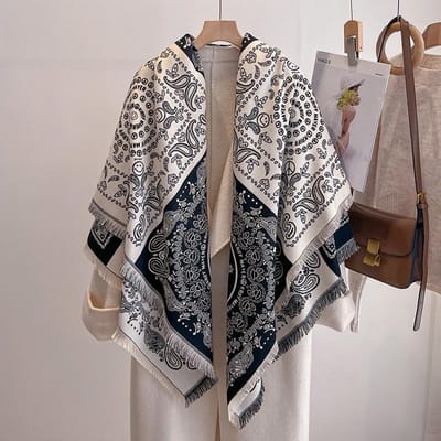 Luxe Dames Winter Kasjmier Sjaal - Abstract Bedrukt Sjaal met Kwastjes, Pashmina Bandana & Elegante Poncho gray