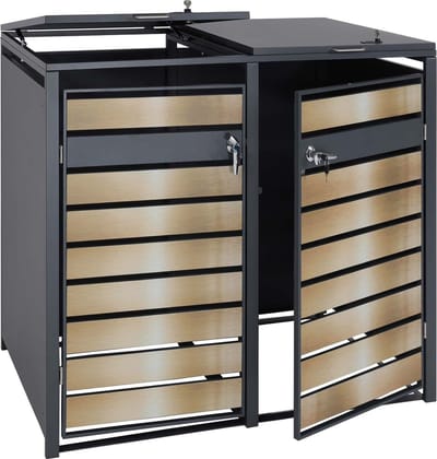 2 afvalemmerbehuizing MCW-J81, afvalemmerbox, uitbreidbaar, metaal 50kg, antraciet ~ goud