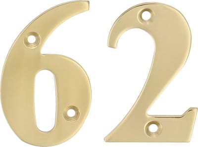 AMIG Huisnummer 62 - massief messing - 5cm - incl. bijpassende schroeven - gepolijst - goudkleur