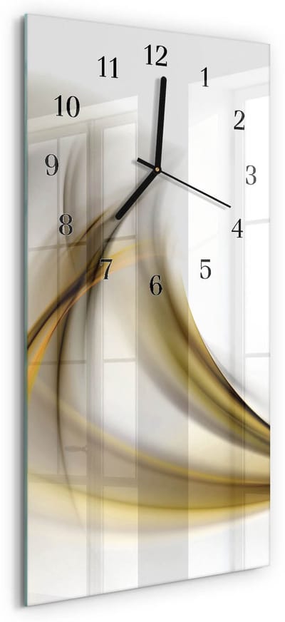 Tulup Wandklok - Patroon Klok Glas Met Opdruk - 30x60 cm - Beige Moderne Wandklok Glas - Zwarte Handen - Rechthoekige Wandklok - Wandklok Glas Decoratie - Gekleurde Glazen Klok