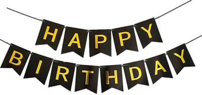 SnelShoppen - Happy Birthday Garland, Zwarte Happy Birthday Banner, Feestelijke Versiering voor Verjaardagsfeest, Decoratie voor Volwassenen en Kinder