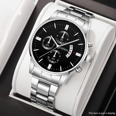 Sjika - Herenhorloge Zilver – Chronograaf Stijl – Edelstalen Band – Datum Display – Cadeau voor Mannen