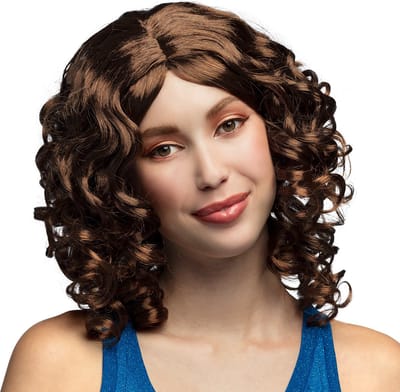 Boland - Pruik Cocktail bruin Bruin - Krullen - Halflang - Vrouwen - Showgirl -