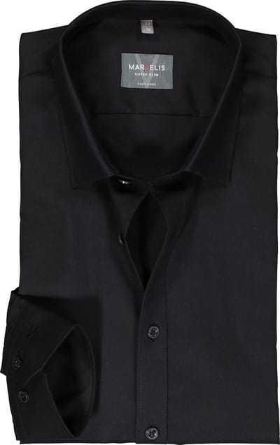 MARVELIS super slim fit overhemd - mouwlengte 7 - popeline - zwart - Strijkvriendelijk - Boordmaat: 40 (EU maat: M)