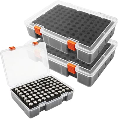 Batterijbox Organizer - Batterij Opslag - Batterijen Sorteren - Schokbestendig Schuim - 100 Batterijen - Transparant