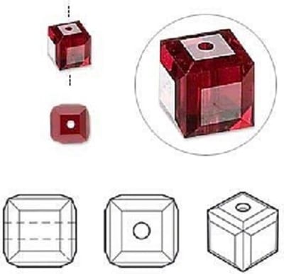 Swarovski Elements, 6 stuks kubus kralen (5601), 8mm, siam