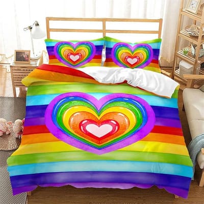 Regenboog Pride Beddengoed Set Regenboog Vlaggen Dekbedovertrek Set Regenboog Streep Design 3 Delen Zacht Microvezel Beddengoed Queen King Size EU Double(200x200cm)