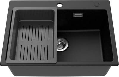 CECIPA max spoelbak Keuken 60x45cm Antraciet - Granieten spoelbak met afdruip - Enkele spoelbak Met Afdruiprek - Antraciet