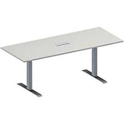 Schäfer Shop Genius Vergadertafel MODENA FLEX, in hoogte verstelbaar, 3-voudige contactdoos, rechthoekig, T-poot, B 2000 x D 800 mm, lichtgrijs