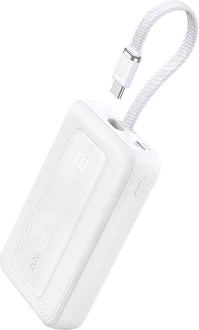Anker Zolo Powerbank - 20.000mAh - 30W - Geïntegreerde USB-C Kabel - 1x USB-C & 1x USB-A Poort - Wit - Compact & Draagbaar Ontwerp