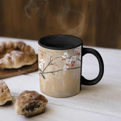 Magische Mok - Foto op Warmte Mokken - Koffiemok - Vogels - Bloesemtak - Bloemen - Oranje - Magic Mok - Beker - 350 ML - Theemok