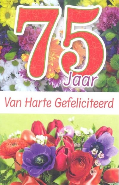 Wenskaart 75 Jaar Van Harte Gefeliciteerd - D15139 - Luxe verjaardagskaart - 12x17cm - Gevouwen Wenskaart inclusief envelop - Leeftijdskaart