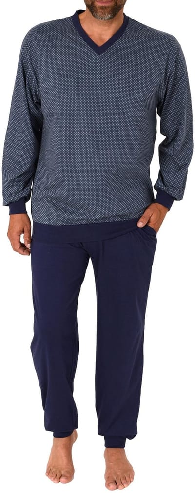 Mooie herenpyjama met lange mouwen en manchetten Pyjama in edele optiek