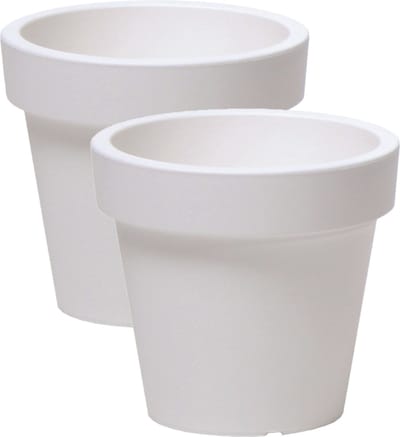 Prosperplast Bloempot Basic - 2x stuks - kunststof - parel wit - D20 x H18 cm - buiten/tuin