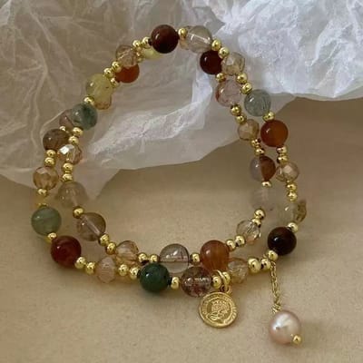 1pc Bracelet Vintage Double Couche Perles de Cristal et de Perles, Adapté au Port Quotidien des Femmes (Couleur de perle aléatoire) gray
