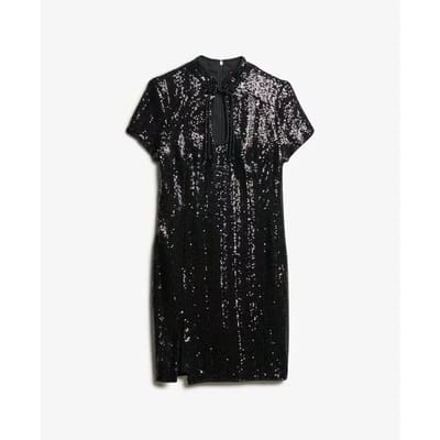 Superdry - Mini-jurk met mandarijnkraag en pailletten - Dames - Jurken