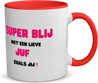 Akyol - super blij met een lieve juf zoals jij koffiemok - theemok - rood - Juf - leraressen - verjaardag - cadeautje voor juf - juf artikelen - kado - geschenk - collega's - 350 ML inhoud