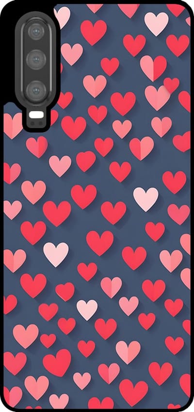 Smartphonica Telefoonhoesje Geschikt voor Huawei P30 met Roze en Rode Hartjes Opdruk - TPU Backcover Case With Rosé and Red Heart Design geschikt voor Huawei P30