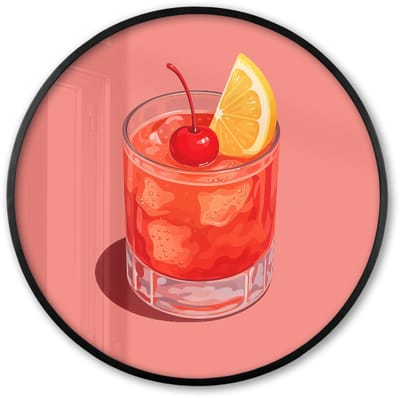 Poster in lijst Rond - Fotolijst 60x60 cm - Posters - Glas - Ijsblokjes - Citroen - Kers - Ronde posterlijst zwart - Decoratie - Wanddecoratie woonkamer - Muurdecoratie slaapkamer