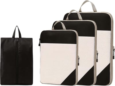 Reis Organizers Set - Koffer Cubes - Ruimte Besparen - Compressie Rits - 4 Stuks - Zwart