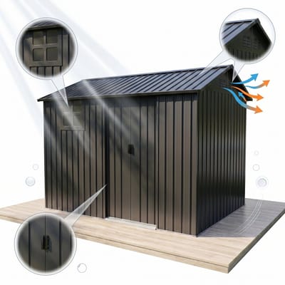 Tuinhuis metaal-Metalen Tuinhuis - 243x171 cm (4,17 m²) - Verzinkt Staal - Schuifdeur met Raam & Ventilatie - Weerbestendig - Zwart