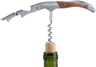 Dailygoody - Wijnkurkentrekker - Multifunctionele Flesopener - Hoogwaardig Hout en Roestvrij Staal - Zilver en Bruin - Baraccessoires - Perfect voor T
