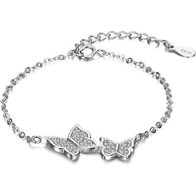 925 Sterling Zilver Vlinder Bedels Armband Schitterende Micro Zirkonia Armband Sieraden Voor Vrouwen Cadeau S-B224 white