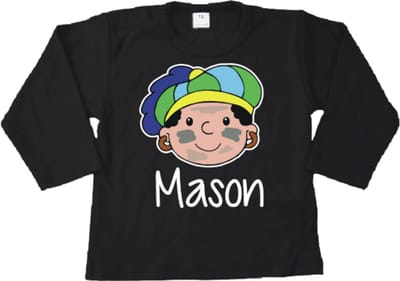 Sinterklaas Shirtje – Zwart lange mouw maat 68 - Eigen Naam & Leuke Print roetveeg Piet – Uniek Cadeau