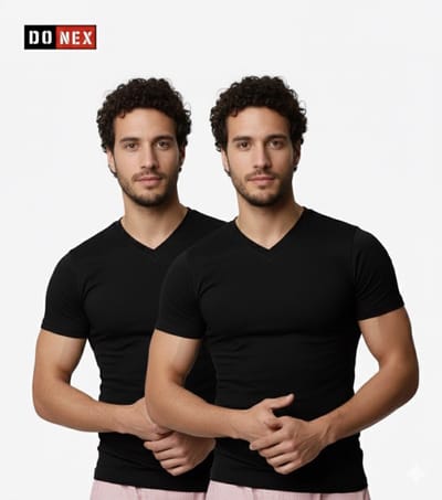 DONEX® Heren T-shirt V-Hals – 2 Stuks – Zwart – 100% Katoen – Slim Fit - Maat XL