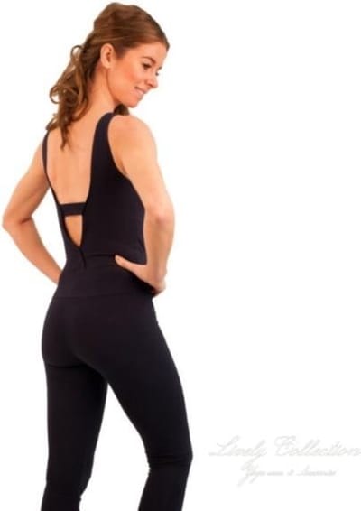 Yoga Jumpsuit Dames – Fitness Jumpsuit One Piece – Sportpak met Open Rug & Uitneembare Pads – Shaping Sport Outfit – Navy Blue-M