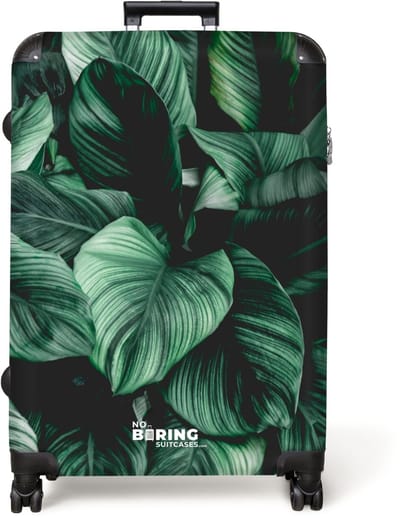 NoBoringSuitcases.com® - Koffer groot - Reiskoffer lichtgewicht - Blätter - Grün - Natur - Rolkoffer met 4 wielen - Grote trolley XL - 98 liter bagage