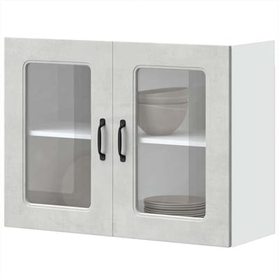 Keukenkast Zwevend - Wandkast Keuken - Keuken Organiseren - Met Glazen Deuren - 80 x 31 x 60 cm - Betongrijs