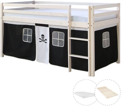 Homestyle4u Hoogslaper - 90x200 cm - Wit - met lattenbodem en matras