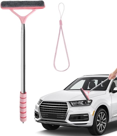 Voorruitreiniger - Auto poets tool - Voertuig onderhoud - Intrekbare steel - 53 cm - Roze