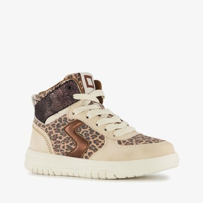 Blue Box hoge meisjes sneakers met panterprint details beige - Maat 30 - Uitneembare zool