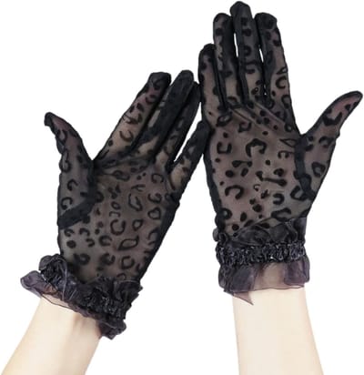 1 Paar Zwarte Zonnebescherming Kant Handschoenen voor Dames - Vintage Opera Handschoenen voor Bruiloften en Feestjes, Rekbare en Elegante Accessoires
